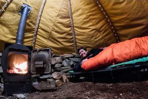 Winter Camping in a Stone Hut - Lots of Snow in Late Winter