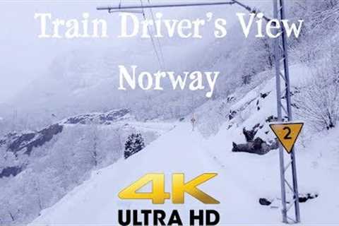 TRAIN DRIVER''S VIEW: Nice winter day on the Flåm Line in 4K UltraHD