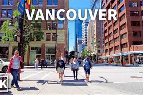 【4K】Downtown Vancouver Summer Walk on A Sunny Monday, Travel Canada, Binaural City Sounds