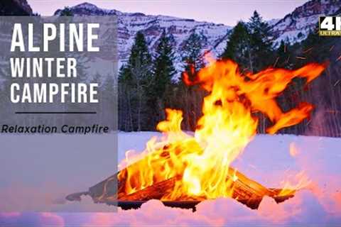 Alpine Snow Campfire, 12 Hours Cozy Ambience for Better Relaxation, 4K Virtual Fireplace Video