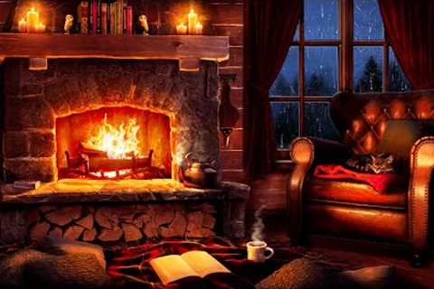 Stormy Night Cozy Cabin Ambience with Relaxing Rain and Fireplace Sounds for Sleeping and Reading