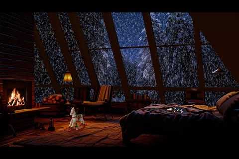 🔴 Cracking Fireplace Night Ambience Bedroom on Mountain Top | Winter wonderland for sleep, study
