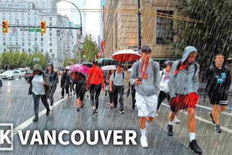 【4K】Downtown Vancouver Walk in the Rain, Travel Canada 2023, Binaural City Sounds