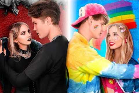 Rainbow Couple VS Goth Couple || Fake VS Real Dad at the Wedding