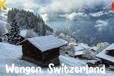 Wengen, Switzerland 4K - The most Beautiful Winter Destinations - Snowy Walk in Swiss alps