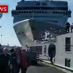 Cruise ship crashes into dock and tourist boat in Venice